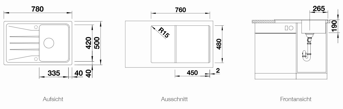 BLANCO Silgranitspüle SONA 45 S schwarz 525970 525970