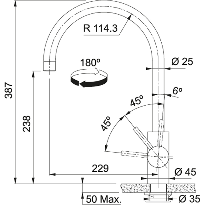 Franke Armatur Eos Neo Festauslauf Edelstahl 115.0590.044