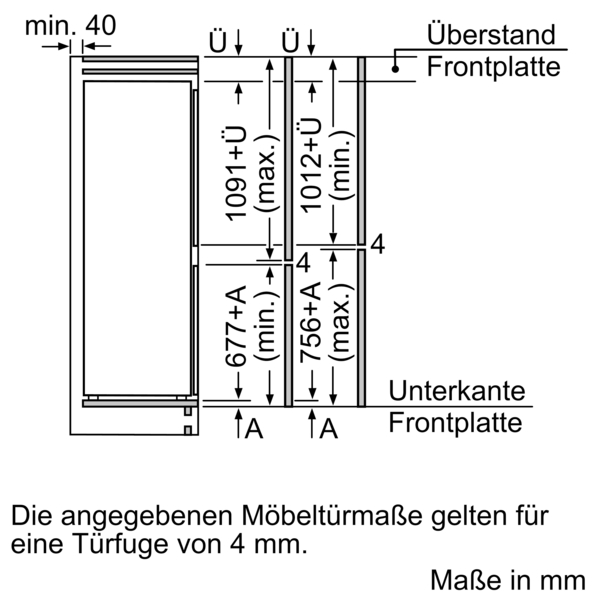 Siemens Einbau-Kühl-Gefrier-Kombination mit Gefrierbereich unten, 177.2x54.1cm, Schleppscharnier KI86NVSE0