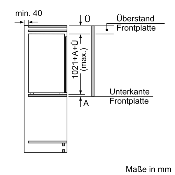 Bosch Einbaukühlschrank mit Gefrierfach, 102.5x56 cm Schleppscharnier KIL32NSE0