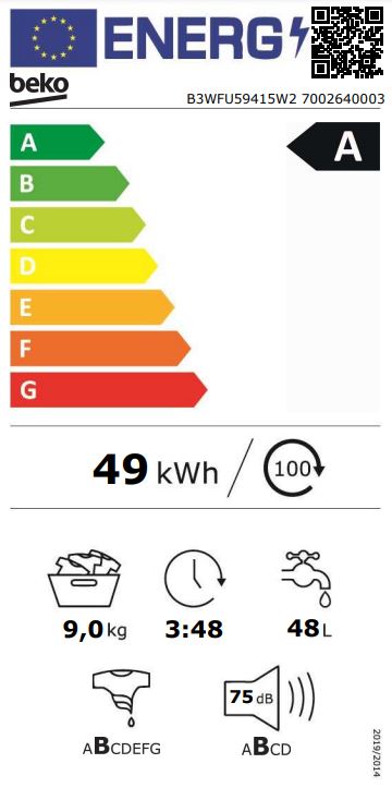 Beko Freistehende Waschmaschine 9 Kg 1400 U-Min B3WFU59415W2 | B3WFU59415W2